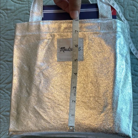 NWOT Madewell Metallic Silver Small Tote Bag - Picture 6 of 7